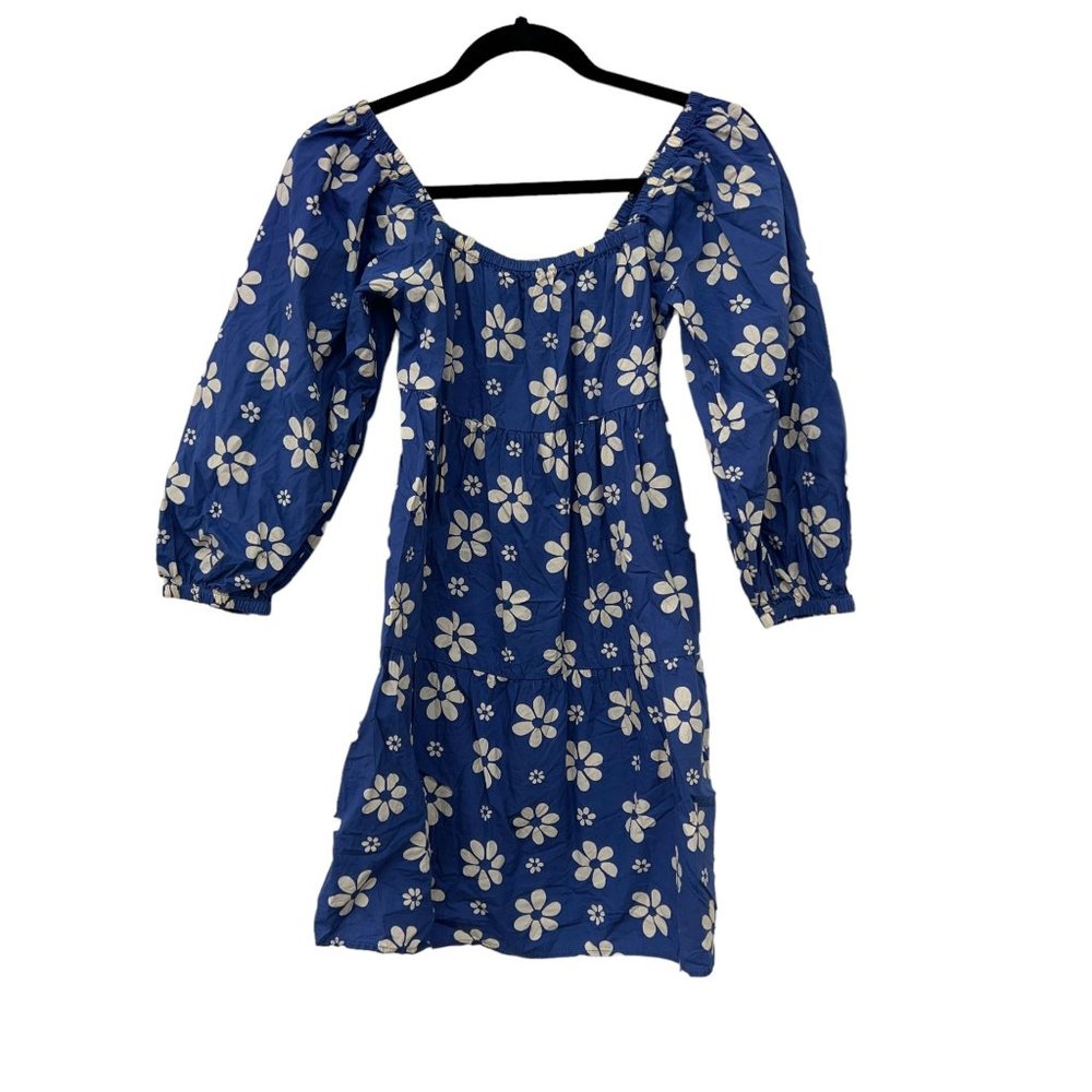 Billabong Blue Dress off shoulder daisy printed 3/4 sleeve balloon dress Size: S